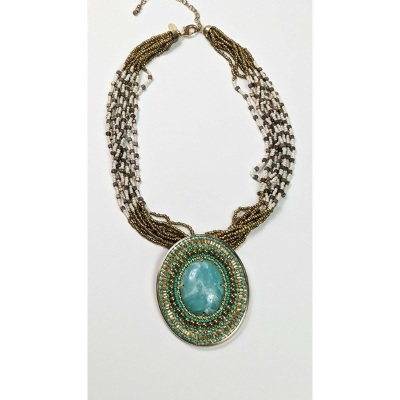 Chico's Jewelry - CHICOS MINA Faux Turquoise Statement Necklace Multi Strand Beaded Medallion